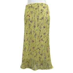 Sisley Vintage 90s Yellow Multicolor Floral Flowy Garden Midi Skirt